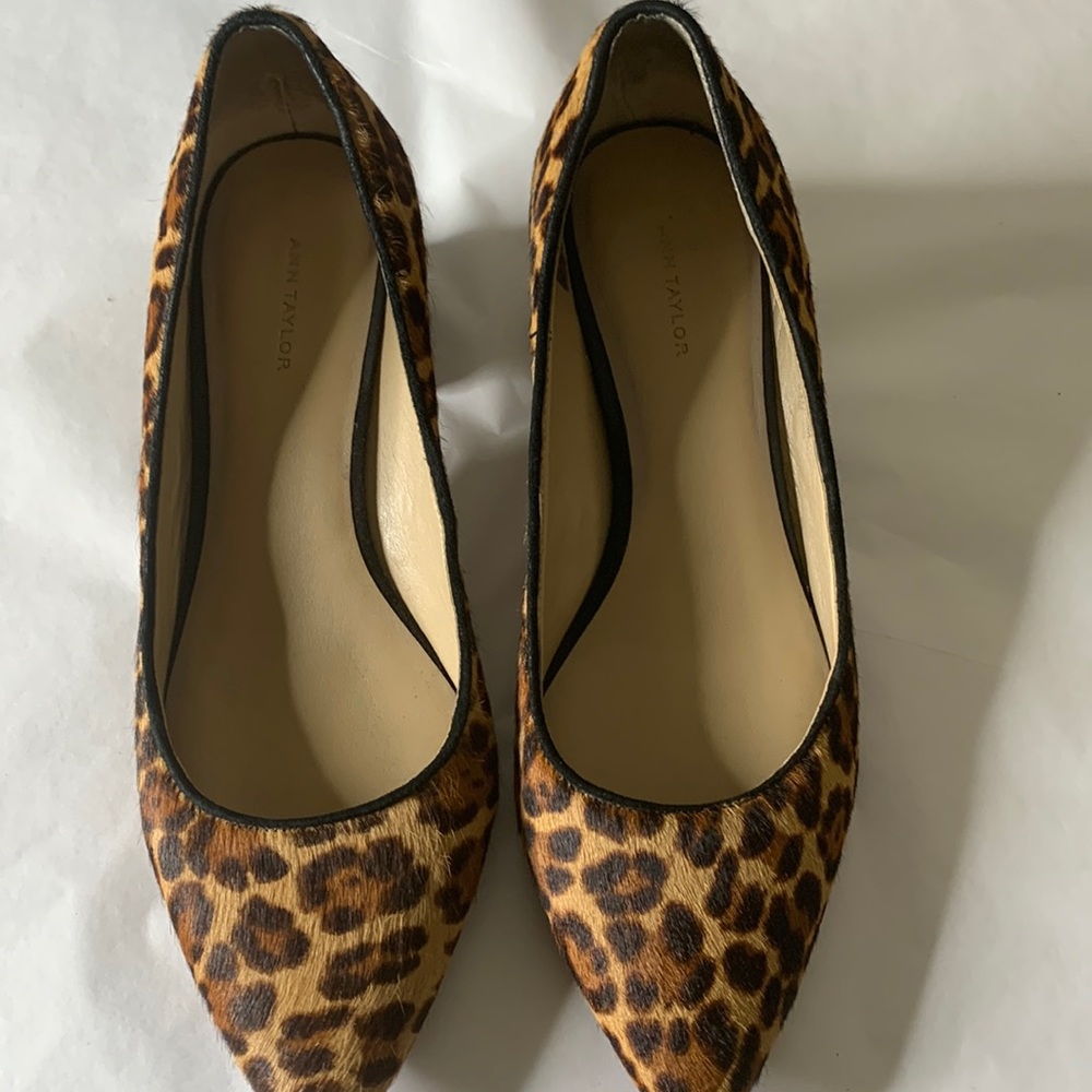 Ann Taylor Real Calf Hair Leopard Print Block Heels 8.5